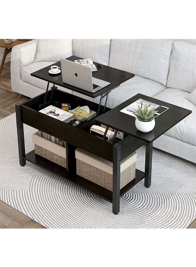 Lift Top Coffee Table, Wooden Coffee Table with Storage, Lift Tabletop and Hidden Compartment, Retro Modern Small Center Table for Living Room, Black, SJZ120 - Image 2