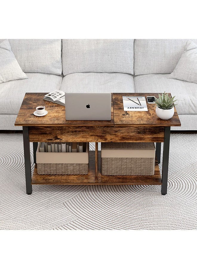 Lift Top Coffee Table, Wooden Coffee Table with Storage, Lift Tabletop and Hidden Compartment, Retro Modern Small Center Table for Living Room, Black, SJZ120 - Image 5