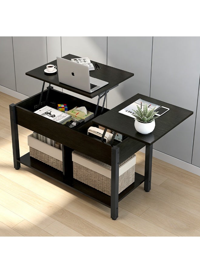 Lift Top Coffee Table, Wooden Coffee Table with Storage, Lift Tabletop and Hidden Compartment, Retro Modern Small Center Table for Living Room, Black, SJZ120 - Image 1