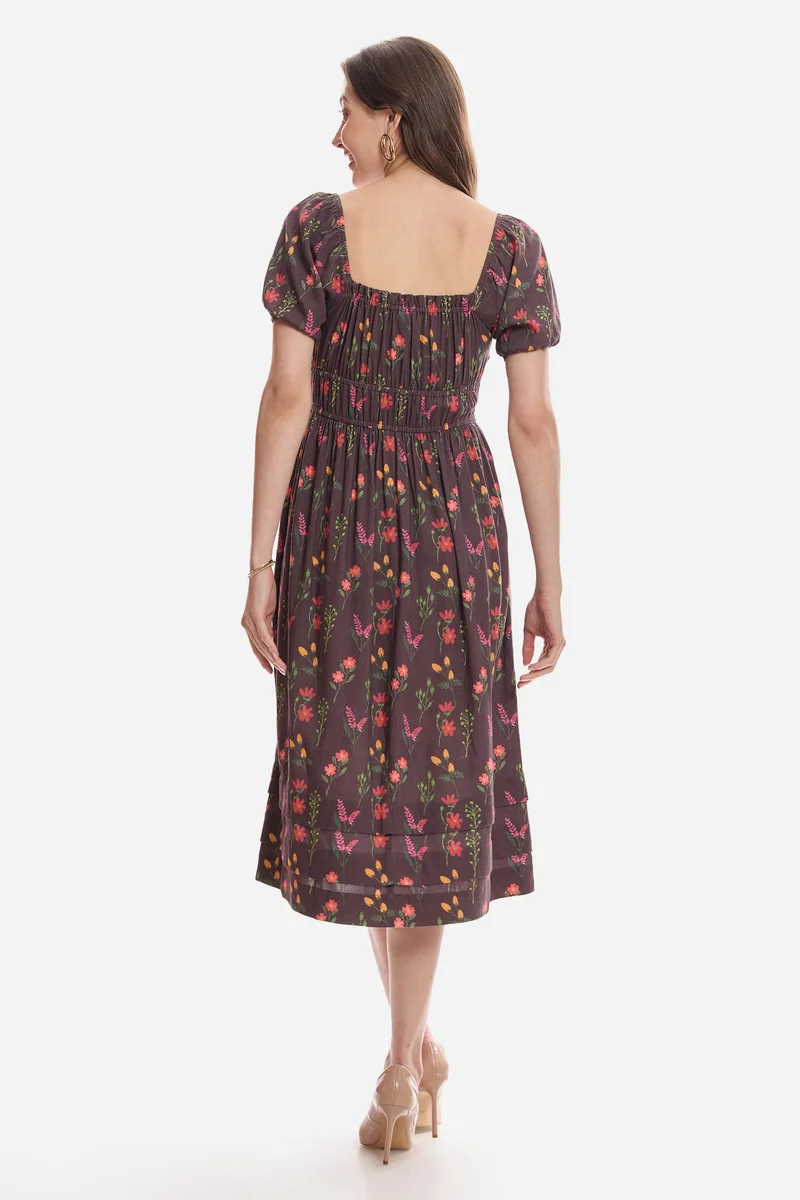 Virgio  Floral Lyocell Floral Elasticated Midi Dress for Women for Women | Best Price UAE