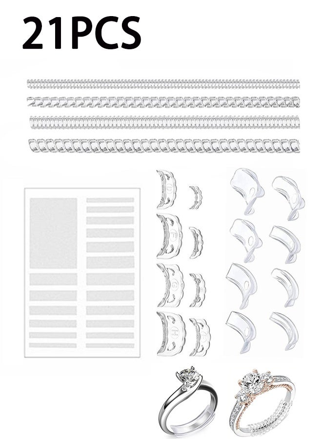 21 قطعة مقياس حلقة قابلة للتعديل للخواتم الفضفاضة، حماة خواتم غير مرئية قابلة للتعديل للرجال والنساء (شفافة) - Image 1