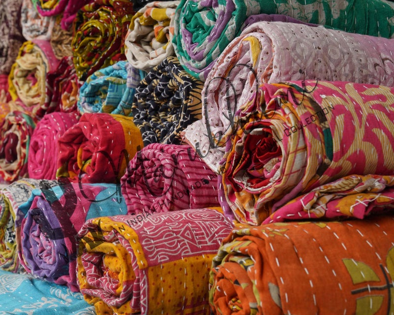 Marubhumi Vintage Kantha Quilt – Handmade Reversible Cotton Throw Blanket with Assorted Patchwork | Boho-Style Decorative Bedding for Sofa, Couch, Bed & Picnic | 1 Pc - Image 4