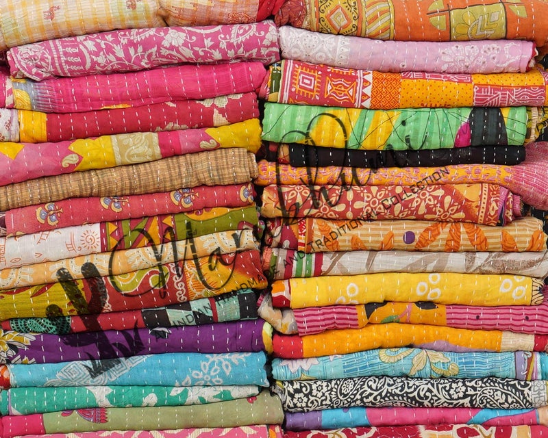 Marubhumi Vintage Kantha Quilt – Handmade Reversible Cotton Throw Blanket with Assorted Patchwork | Boho-Style Decorative Bedding for Sofa, Couch, Bed & Picnic | 1 Pc - Image 2