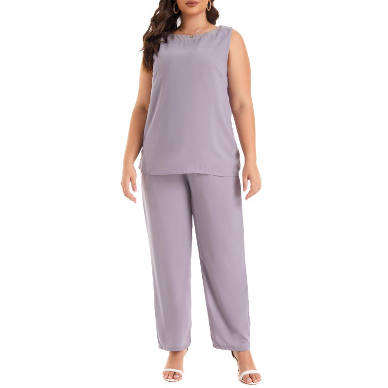 WTJIAPAI Women's Plus Size Wedding Pant Suits for Mother of The Groom Bride Evening Formal 3 Piece Set Party Outfit Grey - Image 5