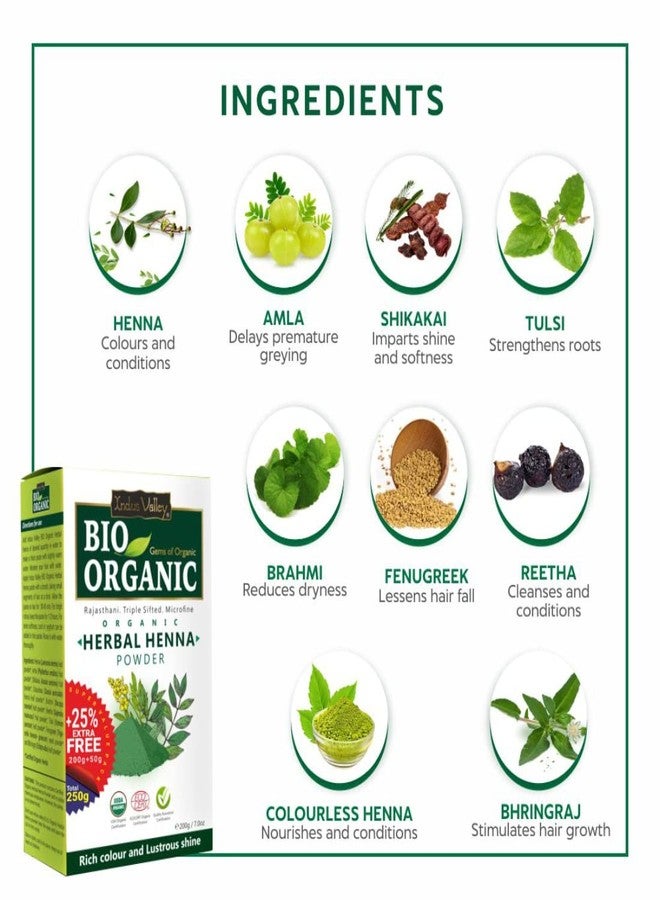 INDUS VALLEY Bio Organic Herbal Henna Powder (200g + 50g=250g) - Green - Image 3