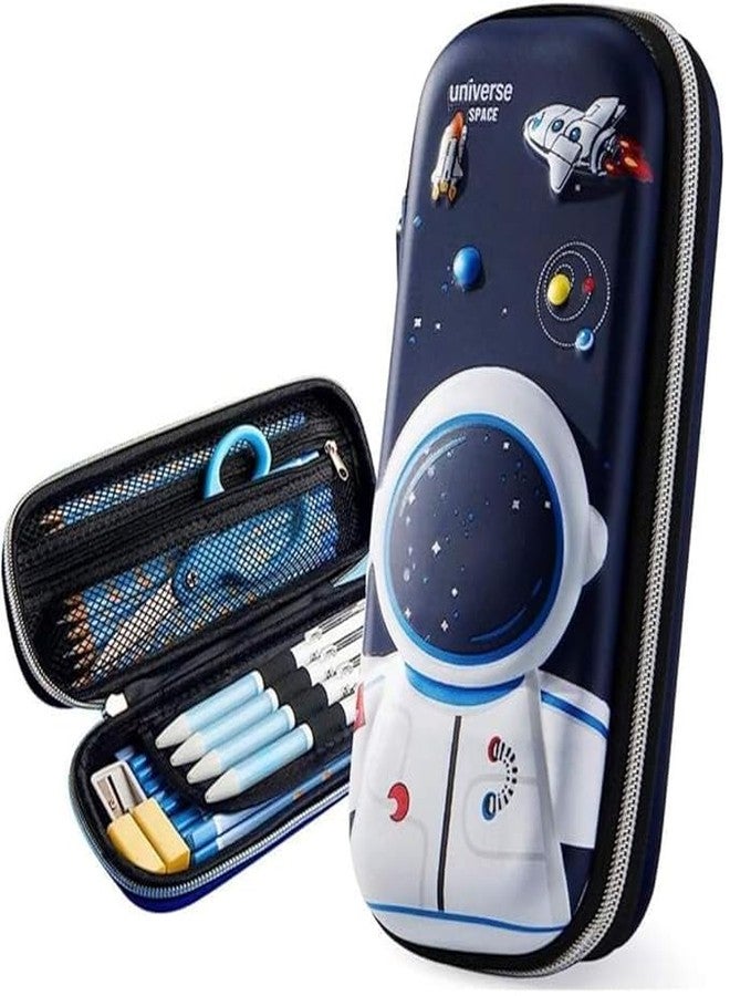 Crafty Cuddle 3D Captain America Pencil Case | Hard Shell EVA Astronaut Cartoon Stationery Pouch | Multi-Compartment Durable Zipper Organizer for Kids, Boys & Girls (Astronaut) - Image 2
