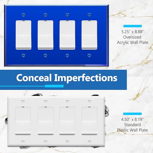 LIDER Reflective Decorator Wall Plate Mirrored Light Switch Plate Plexiglass Outlet Cover Oversized 4Gang 525 x 888 LWP34OABL Acrylic Mirror Glass Blue 1Pack - Image 3
