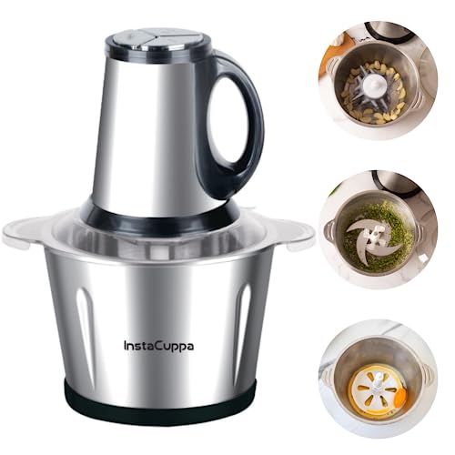 InstaCuppa Electric Chopper for Kitchen Use with 3 Attachments, 2 Litre Stainless Steel Meat Mincer, 300W Vegetable Cutter Machine with Garlic Peeler and Egg Whisker, Carrot Grater for Busy Moms - Image 1