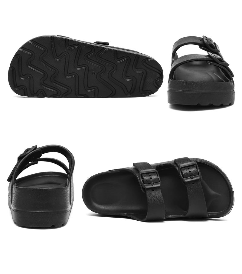 Haifago Womens Black Platform Sandals with Arch Support, Adjustable Double Buckle EVA Slides, Comfort Lightweight Ultra Cushion Wedge Sandal - Image 3