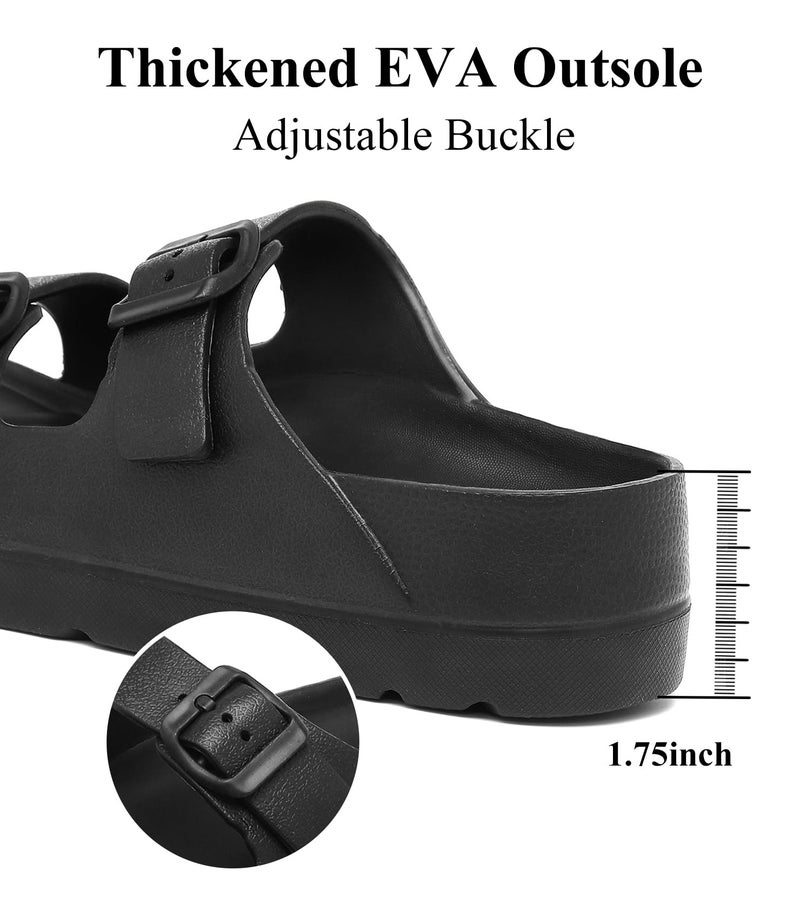 Haifago Womens Black Platform Sandals with Arch Support, Adjustable Double Buckle EVA Slides, Comfort Lightweight Ultra Cushion Wedge Sandal - Image 5