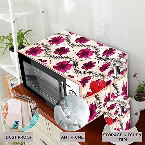 E-Retailer® Polyester 3-Layered Microwave Oven Top Cover With 4 Utility Pockets Suitable for Upto 30 Liter (Color- Red, Size-36x14 Inches) - Image 2