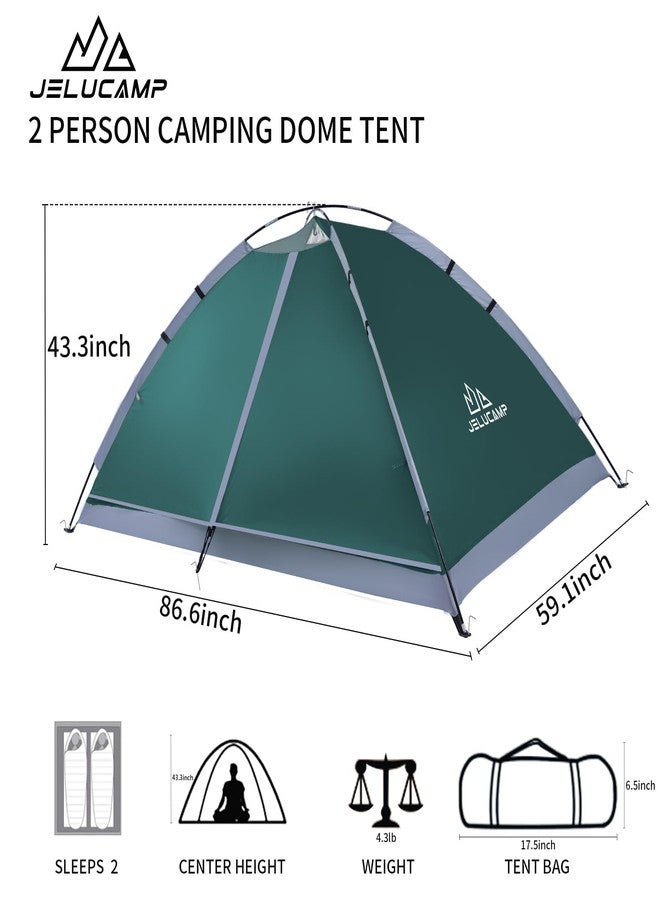 JELUCAMP 1/2 Person Dome Tents for Camping, Lightweight Portable Single Backpacking Tent, Small Easy Setup Outdoor Waterproof Camping Hiking Tent for Adults, 2 Person Tent, Dark Green - Image 2