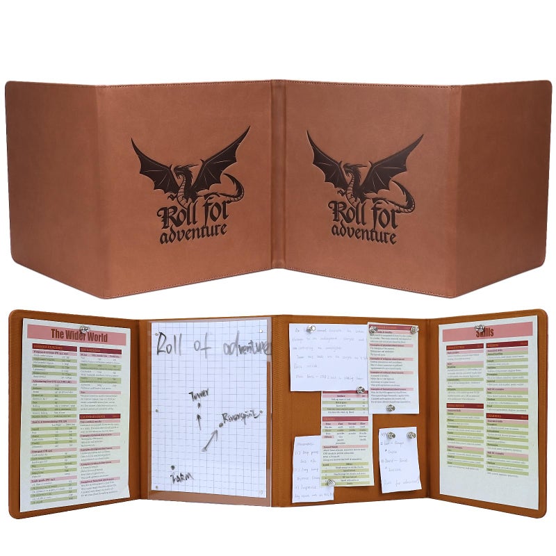 Luazuri DND DM Screen 5e Dungeon Master Screen Deluxe Leather 4Panel Customizable Magnetic Panel Game Master Screen with Magnetic Stickers for Dungeons and Dragon Pathfinder - Image 3