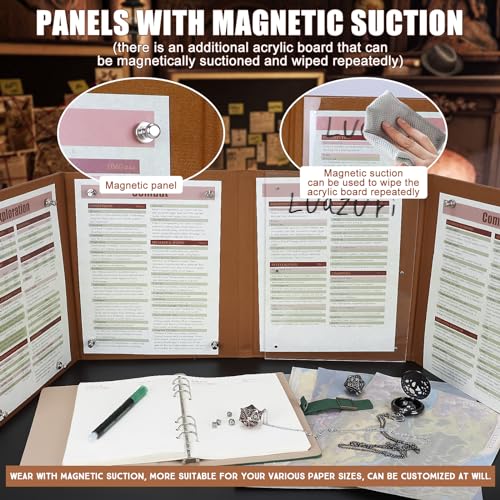 Luazuri DND DM Screen 5e Dungeon Master Screen Deluxe Leather 4Panel Customizable Magnetic Panel Game Master Screen with Magnetic Stickers for Dungeons and Dragon Pathfinder - Image 5