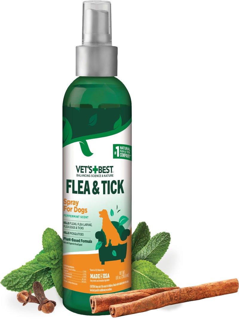 Vet's Best Natural Flea and Tick Spray for Dogs â€“ Plant-Based Flea Repellent with Certified Essential Oils â€“ Natural Pest Control and Prevention â€“ Non-Toxic Formula for Home Use â€“ 8 oz Bottle - Image 1