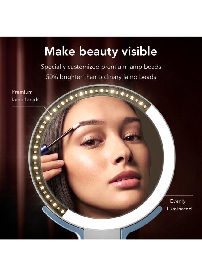 LitBear Travel Makeup Mirror with Lights Rechargeable DoubleSided 10X1X Magnifying Mirror Portable Lighted Beauty Mirrors 3 Color Lighting Dimmable Touch Screen Tabletop Handhold Hanging Blue - Image 4