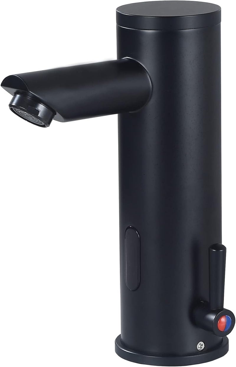 HOOMEE Automatic Touchless Bathroom Sink Faucet Motion Activated Sensor Hands Free Auto Off 1 Hole Commercial Infrared Brass Basin Faucets Adjustable Cold Hot Single Handle Water Mixer Matte Black - Image 1