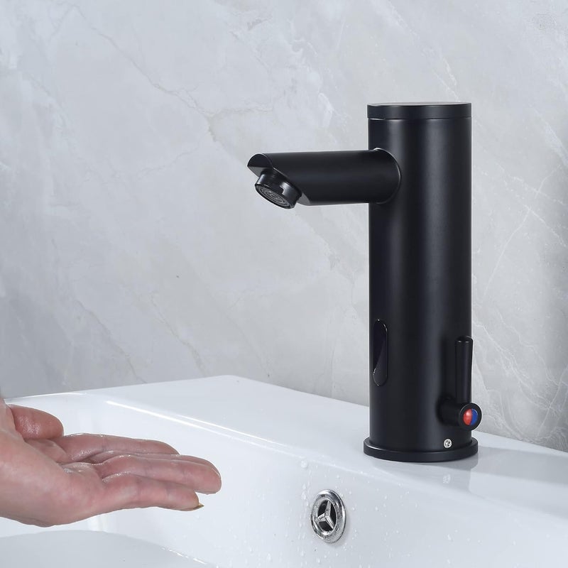 HOOMEE Automatic Touchless Bathroom Sink Faucet Motion Activated Sensor Hands Free Auto Off 1 Hole Commercial Infrared Brass Basin Faucets Adjustable Cold Hot Single Handle Water Mixer Matte Black - Image 2
