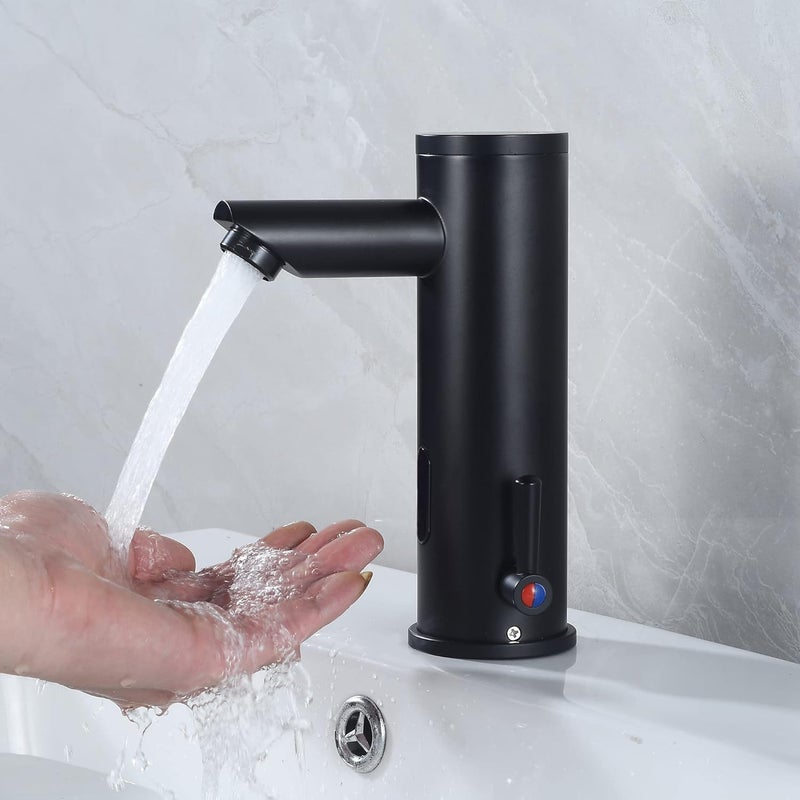 HOOMEE Automatic Touchless Bathroom Sink Faucet Motion Activated Sensor Hands Free Auto Off 1 Hole Commercial Infrared Brass Basin Faucets Adjustable Cold Hot Single Handle Water Mixer Matte Black - Image 4