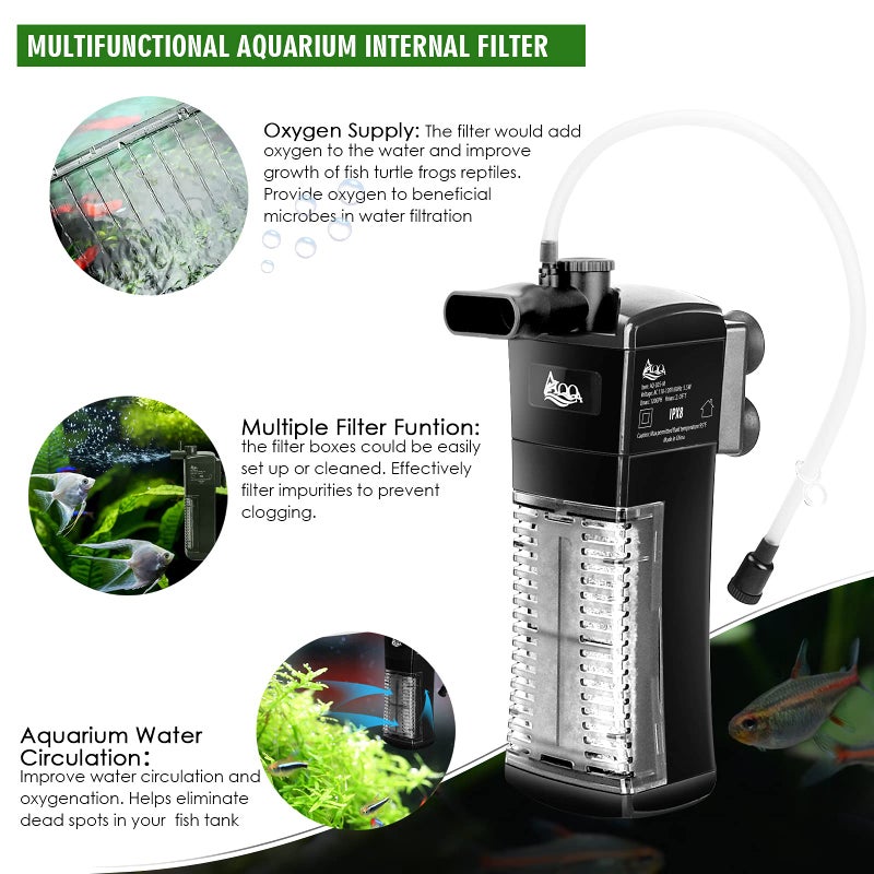 AQQA Aquarium Internal Filter Submersible Power Filter in-Tank with Adjustable Water Flow, Ultra Silent Sponge Filter for Fish Tank Water Crystal Clear - Image 4
