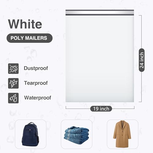 UCGOU Large Poly Mailers 19x24 Inch White 50 Pack Extra Large Shipping Bags Strong Thick Mailing Envelopes Self Seal Adhesive Waterproof and Tear Proof Boutique Postal for Clothing Quilt and More - Image 2