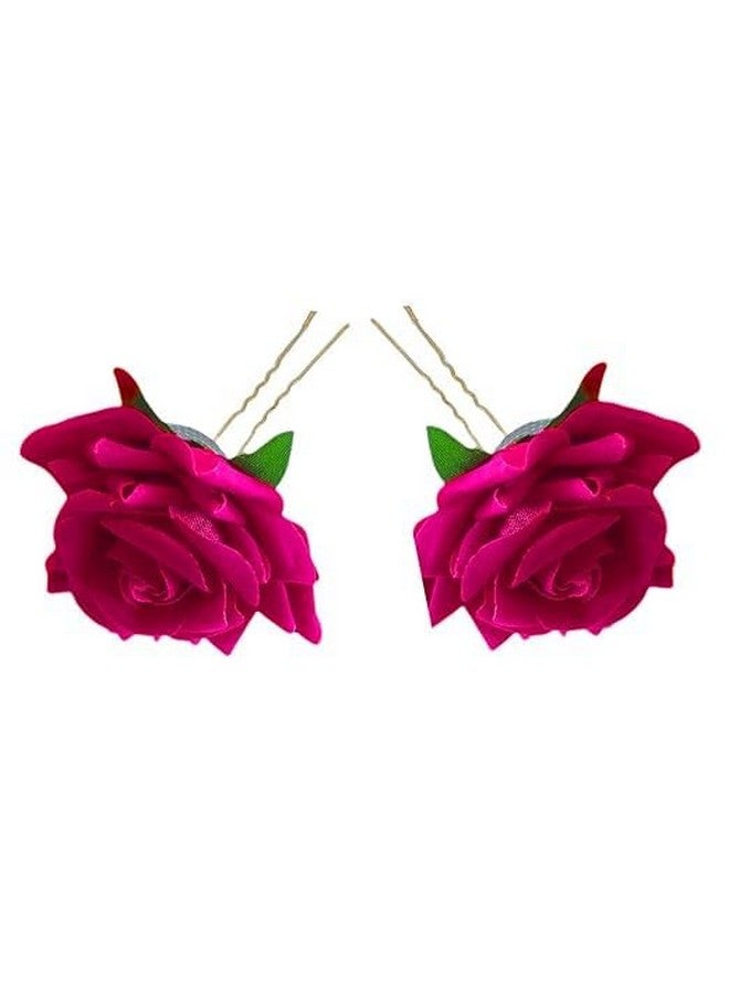 SURAKO COLLECTIONS Handmade Bride baby pink Rose Floral Juda Pin For Women and Girls | Elegant baby pink Rose U-shaped Hair Pin Wedding Hair Accessories | Pack Of 2 (Pink) - Image 3