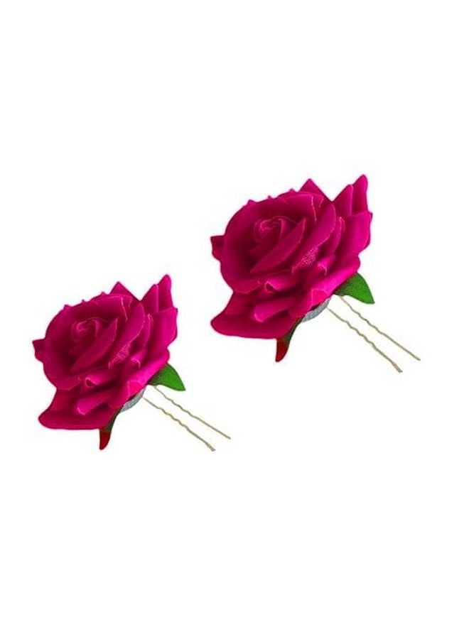 SURAKO COLLECTIONS Handmade Bride baby pink Rose Floral Juda Pin For Women and Girls | Elegant baby pink Rose U-shaped Hair Pin Wedding Hair Accessories | Pack Of 2 (Pink) - Image 1