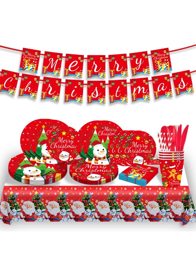92PCS Christmas Paper Plates & Napkins - Santa Claus & Tree Theme Party Supplies - Disposable Paper Tableware for 10 Guests - Image 1