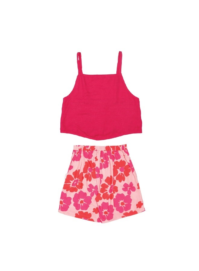 AIKO - Girls Pink Floral Pattern 3Pc set-Crop Top, Jacket and Shorts - Image 5