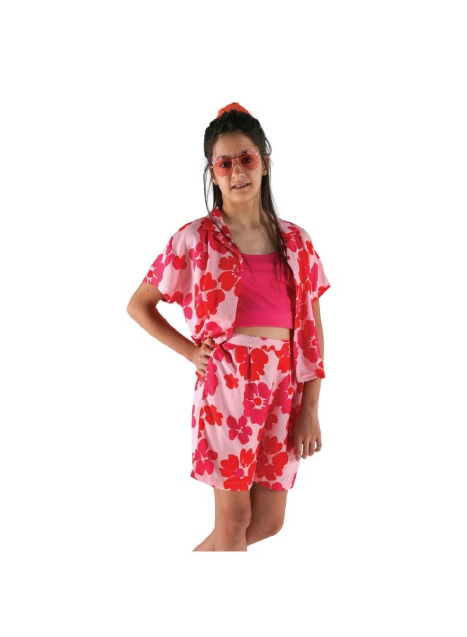 AIKO - Girls Pink Floral Pattern 3Pc set-Crop Top, Jacket and Shorts - Image 2