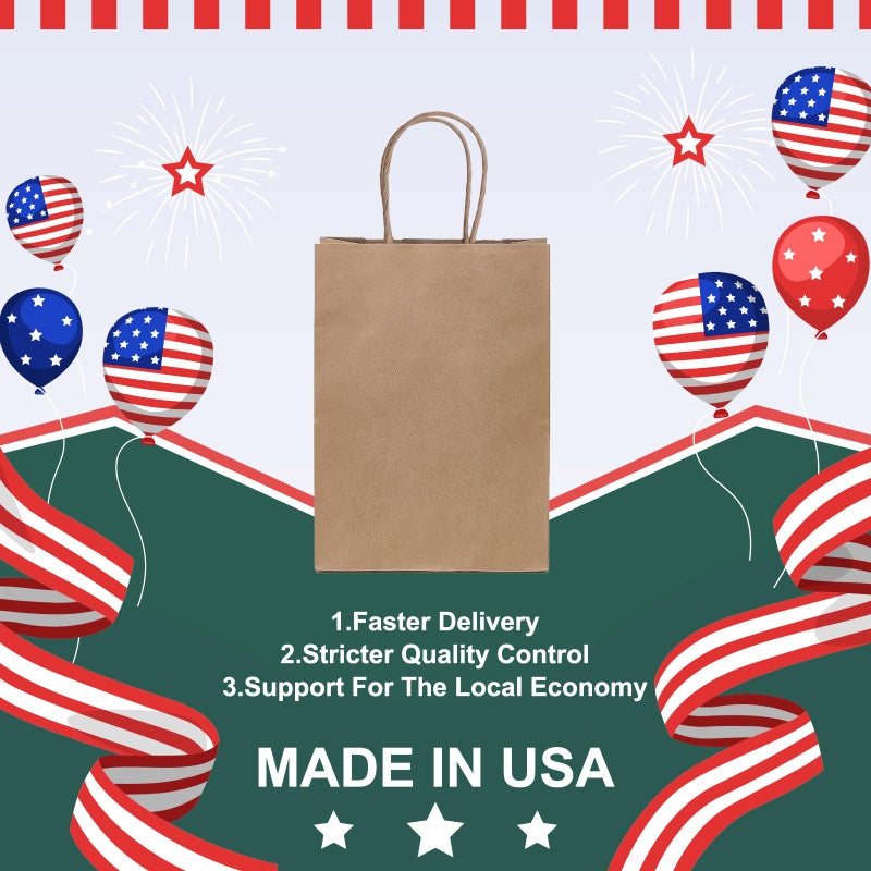 METRONIC Paper Gift Bags 5.25x3.75x8 50Pcs, Christmas Gift Wrap Bags with Handles, Brown Kraft Paper Bag for Small Business, Bulk Party Favors Bag for Birthday, Shopping, Retail, Made in USA - Image 2