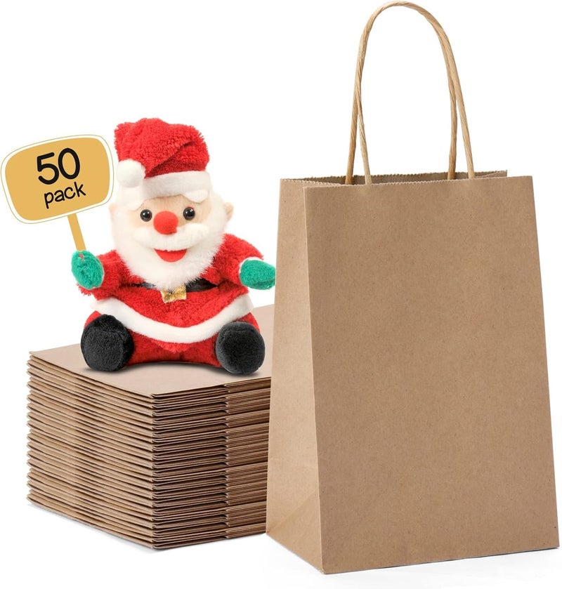 METRONIC Paper Gift Bags 5.25x3.75x8 50Pcs, Christmas Gift Wrap Bags with Handles, Brown Kraft Paper Bag for Small Business, Bulk Party Favors Bag for Birthday, Shopping, Retail, Made in USA - Image 1