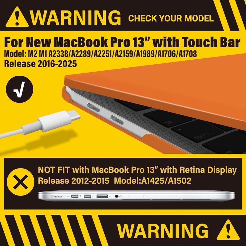 I Benzer Compatible with 2025 2024 M2 MacBook Pro 13 Inch Case 2025-2016 M1 A2338 A2289 A2251 A2159 A1989 A1706 A1708, Hard Shell Case & Keyboard Cover for Mac Pro 13, Orange, T13OR+1A - Image 3