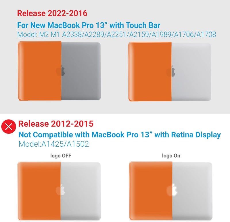 I Benzer Compatible with 2025 2024 M2 MacBook Pro 13 Inch Case 2025-2016 M1 A2338 A2289 A2251 A2159 A1989 A1706 A1708, Hard Shell Case & Keyboard Cover for Mac Pro 13, Orange, T13OR+1A - Image 4