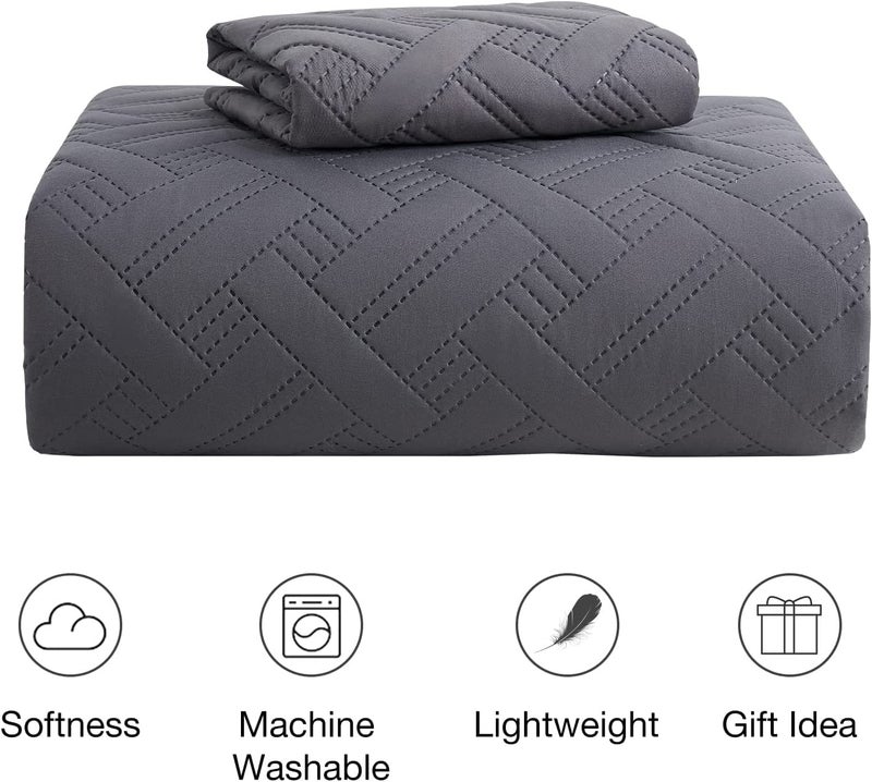 VAS COLLECTIONS® All Weather 3 Pcs 100% Cotton Ultrasonic 280 TC Solid King Size Quilted Bed Cover/Bedsheet with 2 Pillow Covers, (90X100 Inches, 254X228 cm-Grey) - Image 2