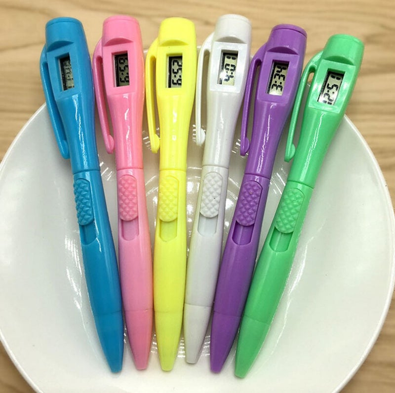 BXT 6pcs Ballpoint Pen with Electronic Watch 0.5MM Fine Point Pen with Time Clock for Examing, Writing and Note Taking, School Stationery Supplies - Image 2