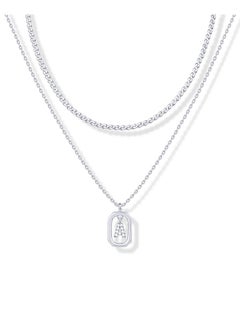 PAVOI Rhodium Plated Cubic Zirconia Letter Pendant Layered Necklace Framed Initial Letter Cable Singapore Chains Layering Necklaces For Women A Initial  - Image 1