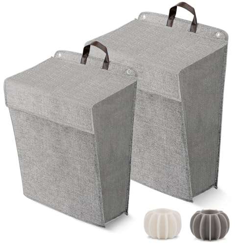 PRATIQUE Wall Hanging Laundry Basket, Collapsible Laundry Hamper with Handle & Laundry Balls,Space-Saving Foldable Storage Dirty Washer Organizer Bin Multi-function Container Durable, Set of 2 (Grey) - Image 1