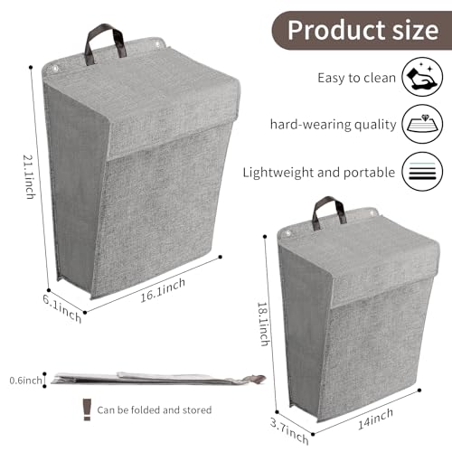 PRATIQUE Wall Hanging Laundry Basket, Collapsible Laundry Hamper with Handle & Laundry Balls,Space-Saving Foldable Storage Dirty Washer Organizer Bin Multi-function Container Durable, Set of 2 (Grey) - Image 2