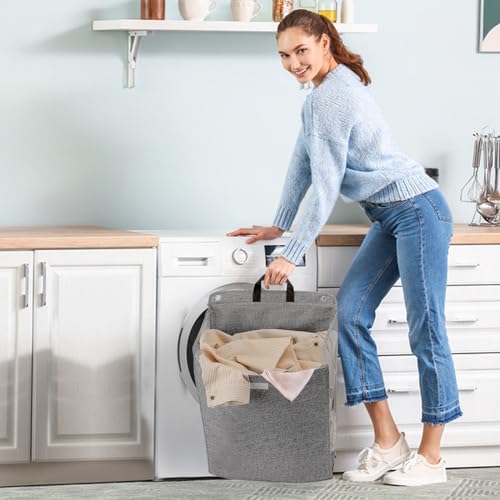 PRATIQUE Wall Hanging Laundry Basket, Collapsible Laundry Hamper with Handle & Laundry Balls,Space-Saving Foldable Storage Dirty Washer Organizer Bin Multi-function Container Durable, Set of 2 (Grey) - Image 5