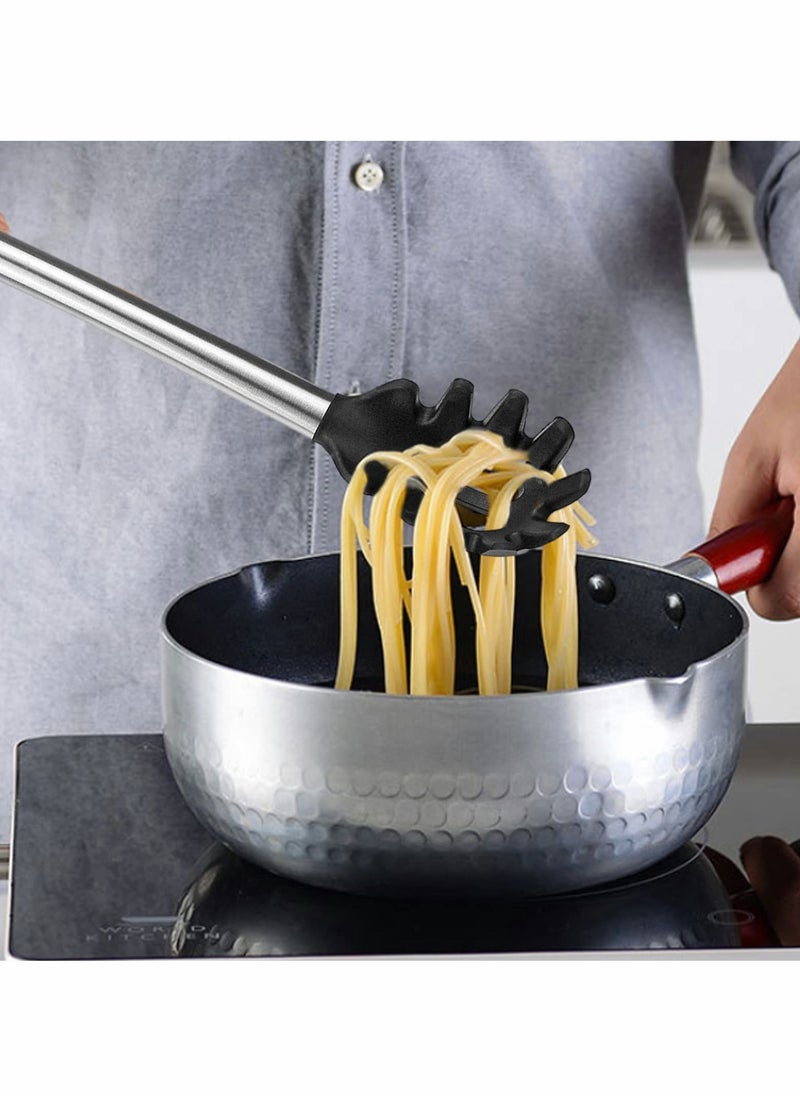 Excefore - Spaghetti Spoon and Pasta Tong,Non-stick 13-Inch Silicone Spaghetti Fork and 9.8-Inch Stainless Steel Handle Spaghetti Tong Food Clip for Spaghetti Noodle 2 Pieces - Image 1