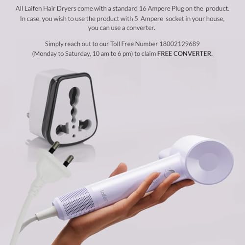 Laifen Hair Dryer Se Lite Purple, 150 Million Negative Ionic Blow Dryer With 100,000 RPM Brushless Motor, 1400 Watts Powerful Fast Drying High-Speed Low Noise, Light Weight & Compact Design - Image 5