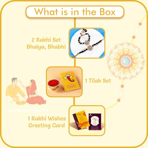 CraftVatika Rakhi Gift for Brother Bhaiya Bhabhi, Couple Pair Bhaiya Bhabhi Rakhi Combo Set, Kundan Lumba, Rakshabandhan Set, Fridge Magnet Gift for Door Decor - Image 3