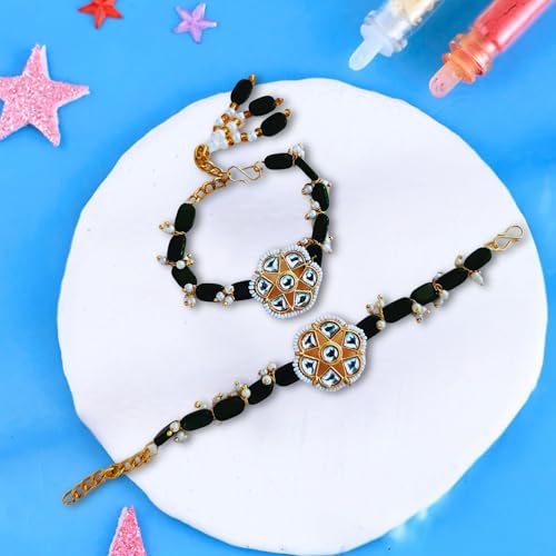 CraftVatika Rakhi Gift for Brother Bhaiya Bhabhi, Couple Pair Bhaiya Bhabhi Rakhi Combo Set, Kundan Lumba, Rakshabandhan Set, Fridge Magnet Gift for Door Decor - Image 2