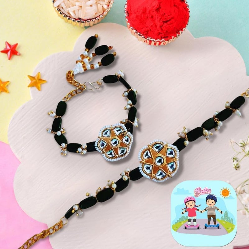 CraftVatika Rakhi Gift for Brother Bhaiya Bhabhi, Couple Pair Bhaiya Bhabhi Rakhi Combo Set, Kundan Lumba, Rakshabandhan Set, Fridge Magnet Gift for Door Decor - Image 4