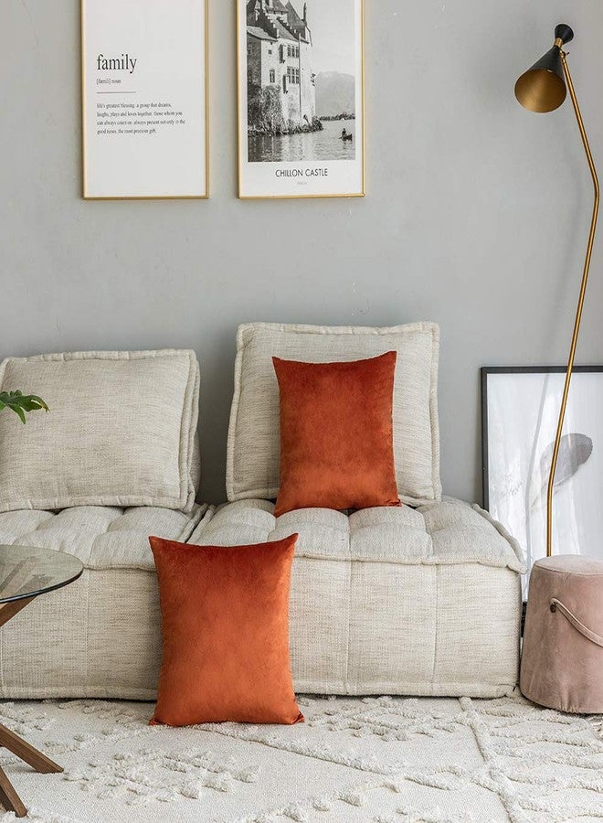 Rythome Set of 2 Comfortable Velvet Throw Pillow Cases Decorative Solid Cushion Covers for Sofa Couch and Bed - 18"x18", Rust - Image 3