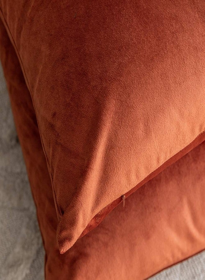 Rythome Set of 2 Comfortable Velvet Throw Pillow Cases Decorative Solid Cushion Covers for Sofa Couch and Bed - 18"x18", Rust - Image 5