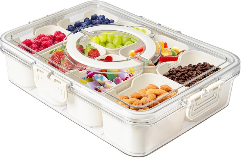 MineSign Divided Snackle Box with Handle Food Serving Tray Charcuterie Board with Lid Stackable Fruit&Veggie Container with 8 Small with Removable Boxes for Travel Snack Candy Nuts Spice - Image 1