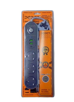 POWER Multifunctional electric Power Socket 5 meters 2500W 3 plug, 2 PCS USB, 1 PD Fast Charger  - Image 1