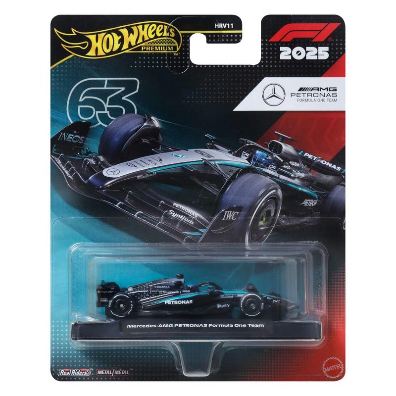 Hot Wheels Premium Formula 1 2025 Mercedes-AMG Petronas #63 George Russell Die-cast Car (1:64, Black/Mint Green) - Image 1